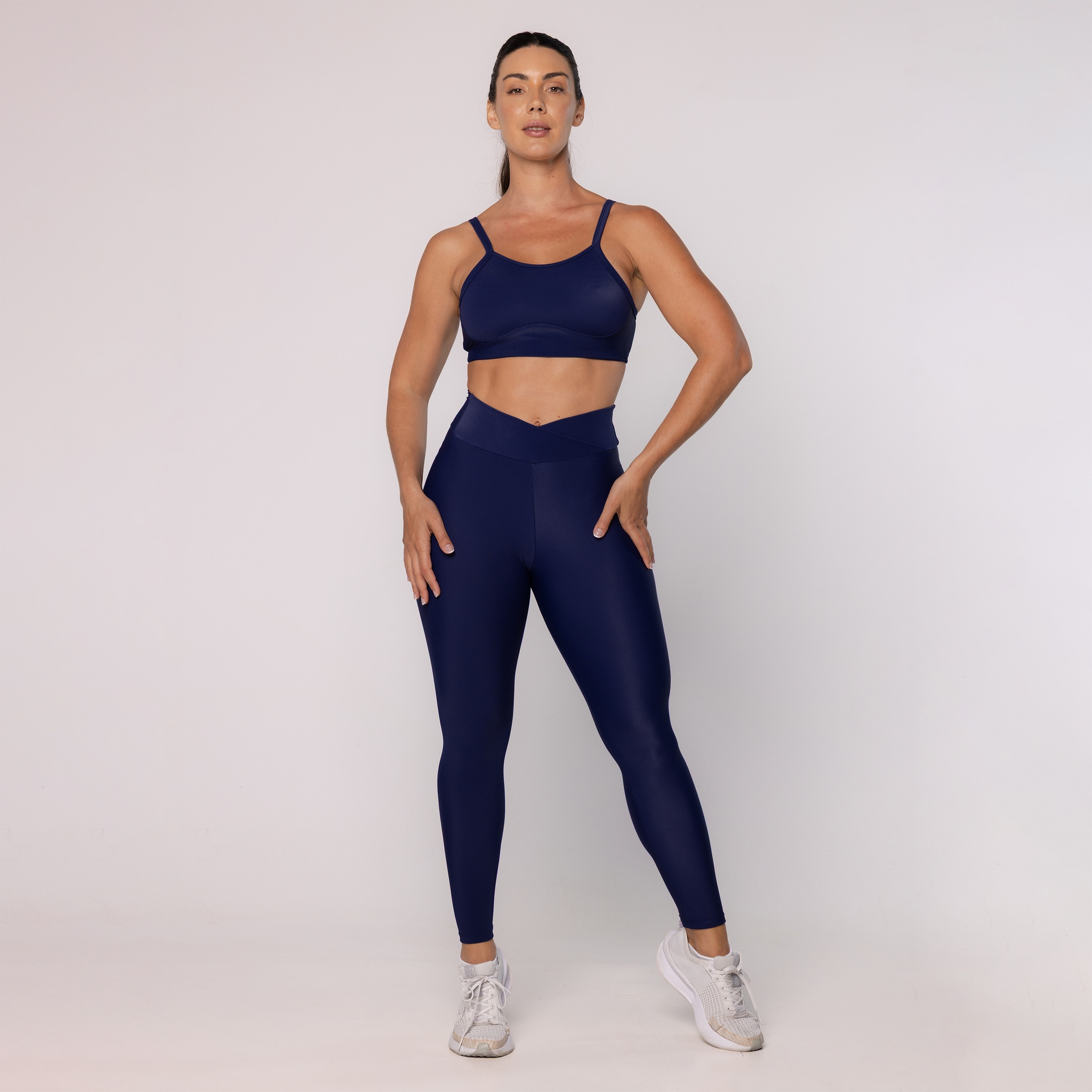 Legging Canelada com Cós Transpassado - Marinho - Marinho P Legging Canelada com Cós Transpassado - Marinho - Marinho P