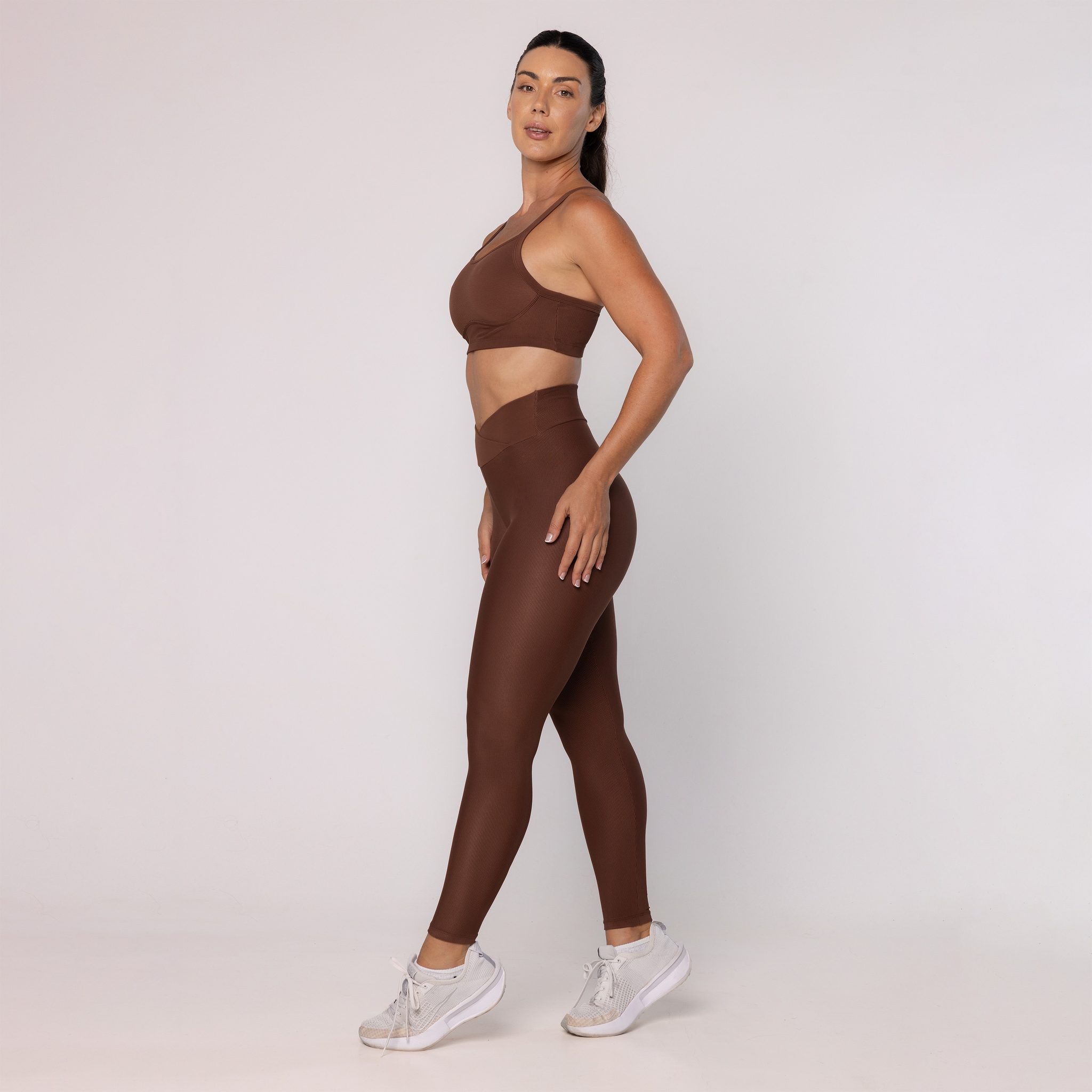 Legging Canelada com Cós Transpassado - Cappuccino - Cappucino P Legging Canelada com Cós Transpassado - Cappuccino - Cappucino P